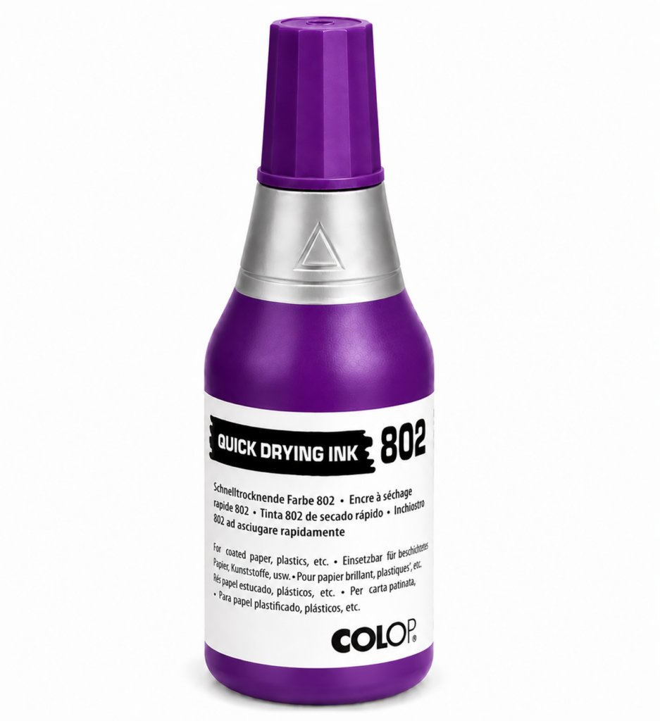 COLOP 802 Tusz szybkoschnący 25ml fioletowy do folii plastiku papieru kredowego