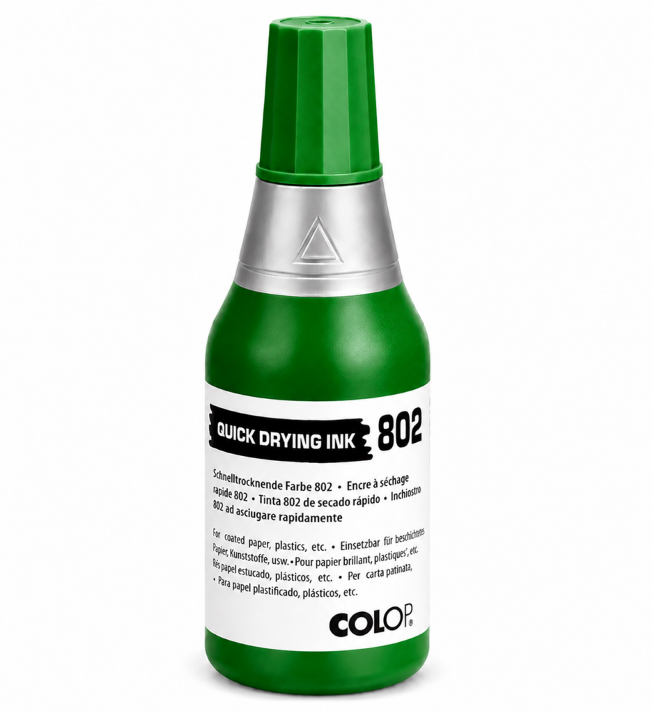 COLOP 802 Tusz szybkoschnący 25ml zielony do folii plastiku papieru kredowego