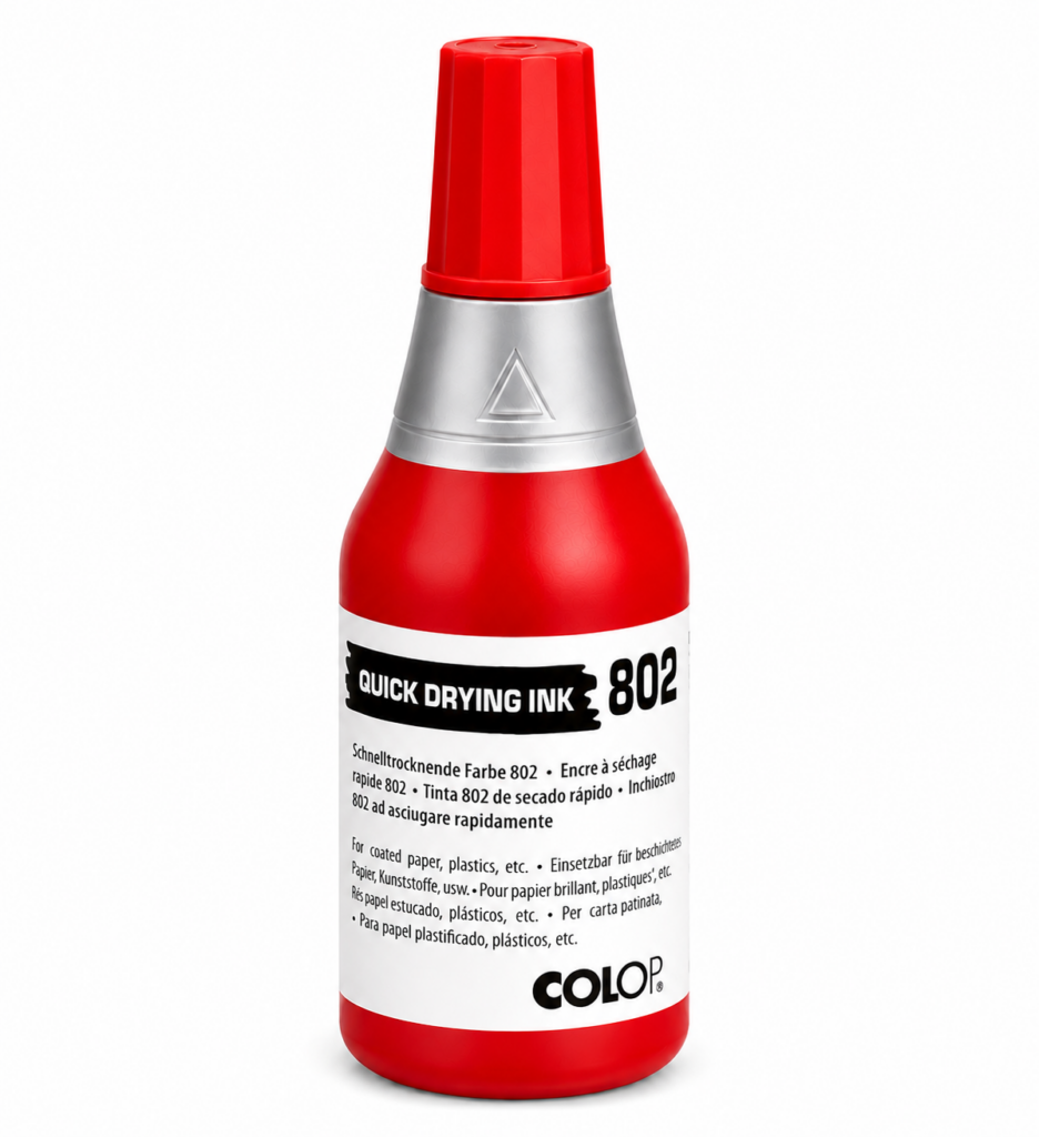 COLOP 802 Tusz szybkoschnący 25ml czerwony do folii plastiku papieru kredowego
